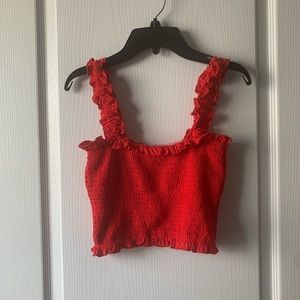 Red Ruffled Cropped Tank Top